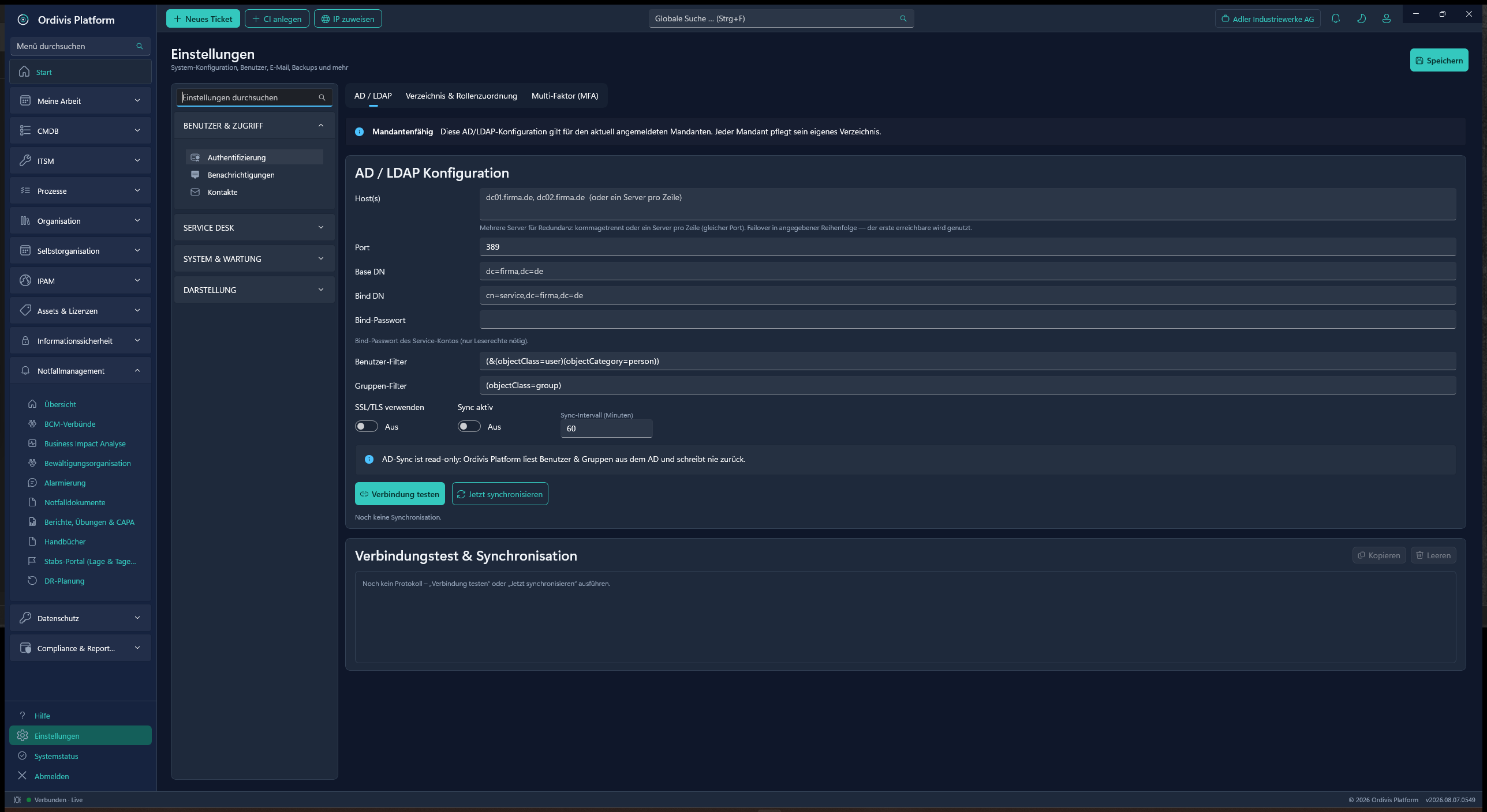 Discovery: Active-Directory- und LDAP-Konfiguration, streng read-only