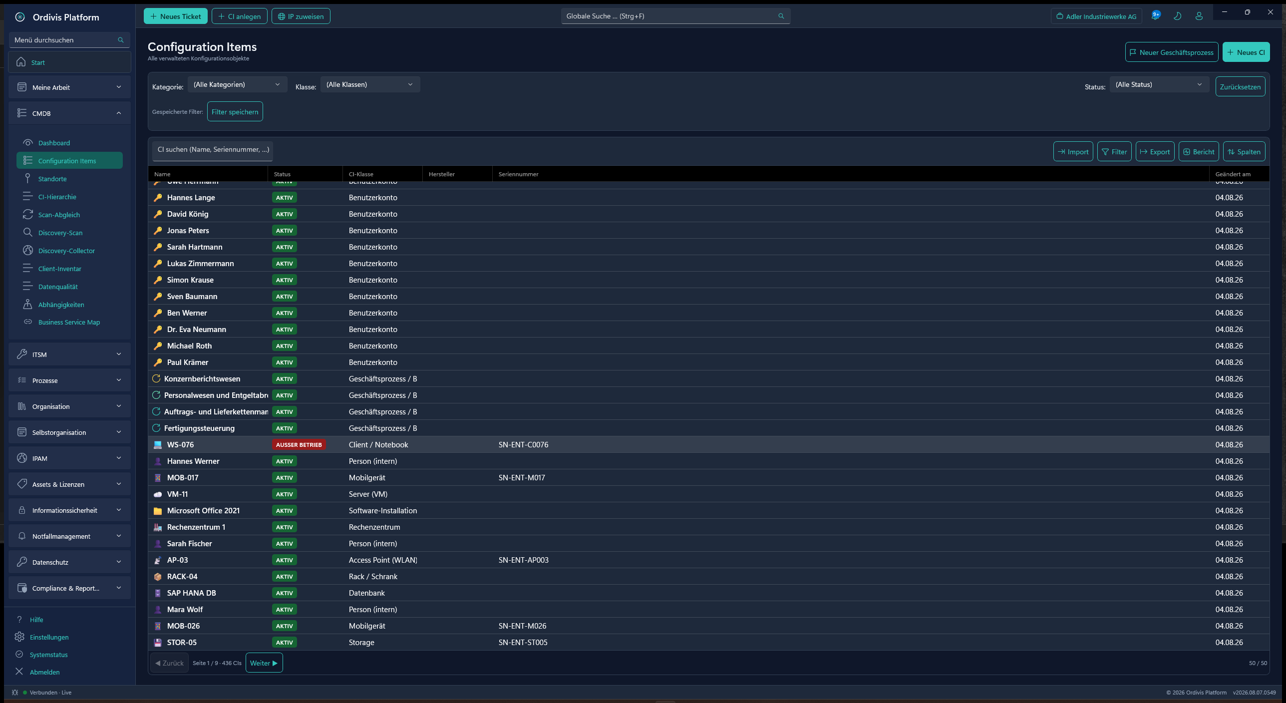 Ordivis CMDB Configuration-Items-Liste