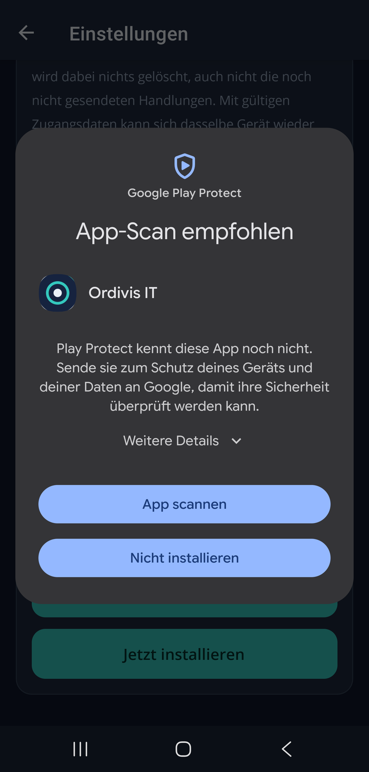 Abfrage von Google Play Protect „App-Scan empfohlen“