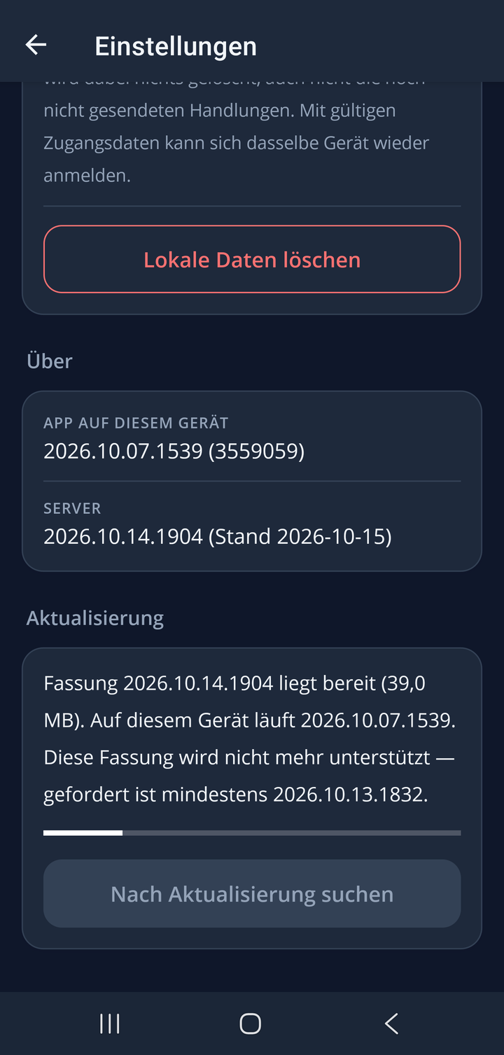 Download der neuen Fassung mit Fortschrittsbalken in den Einstellungen