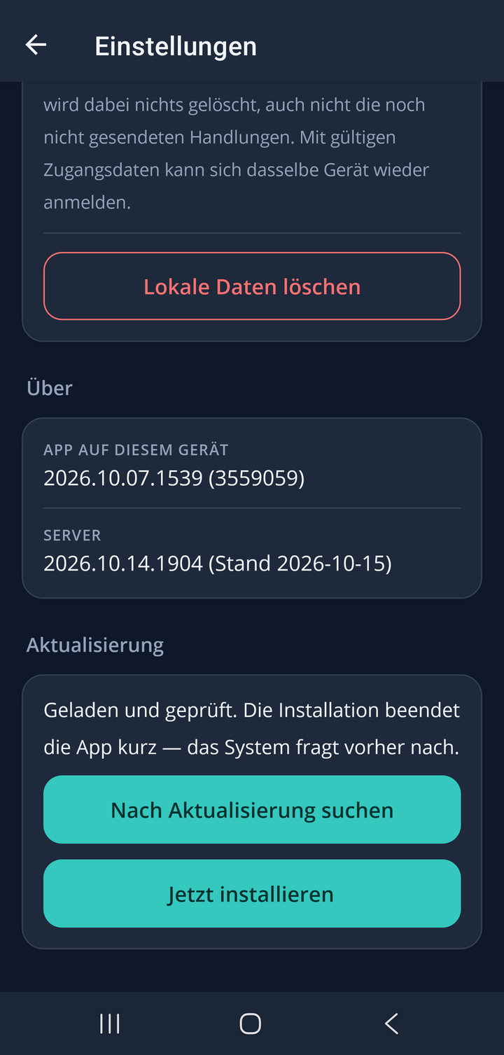 Meldung „Geladen und geprüft“ mit Knopf „Jetzt installieren“