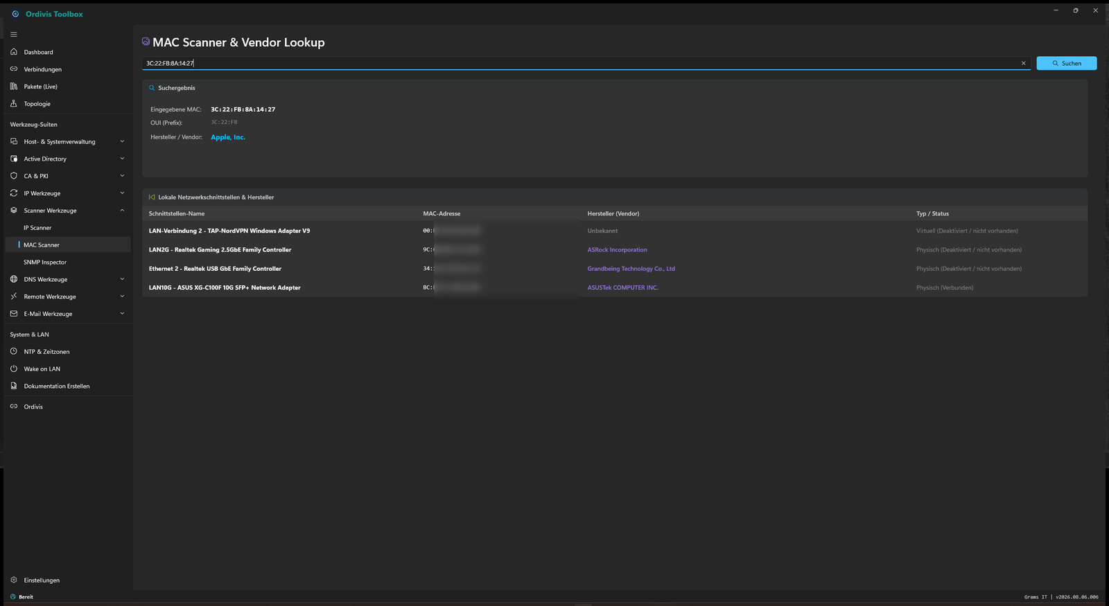 Ordivis Toolbox - MAC-Scanner & Vendor-Lookup