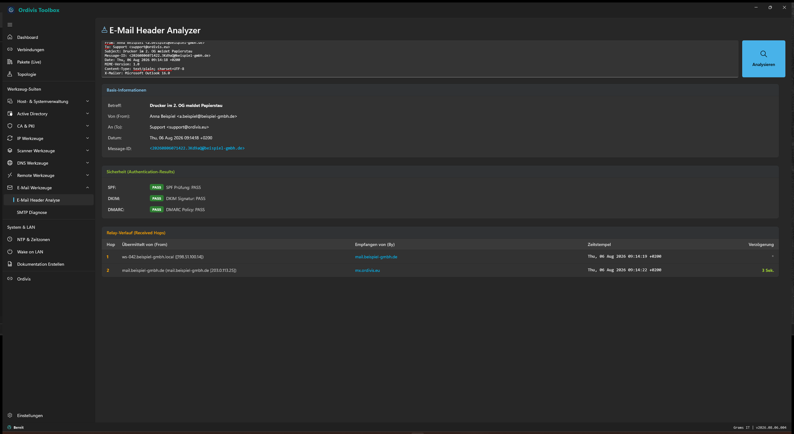 Ordivis Toolbox - E-Mail-Header-Analyse