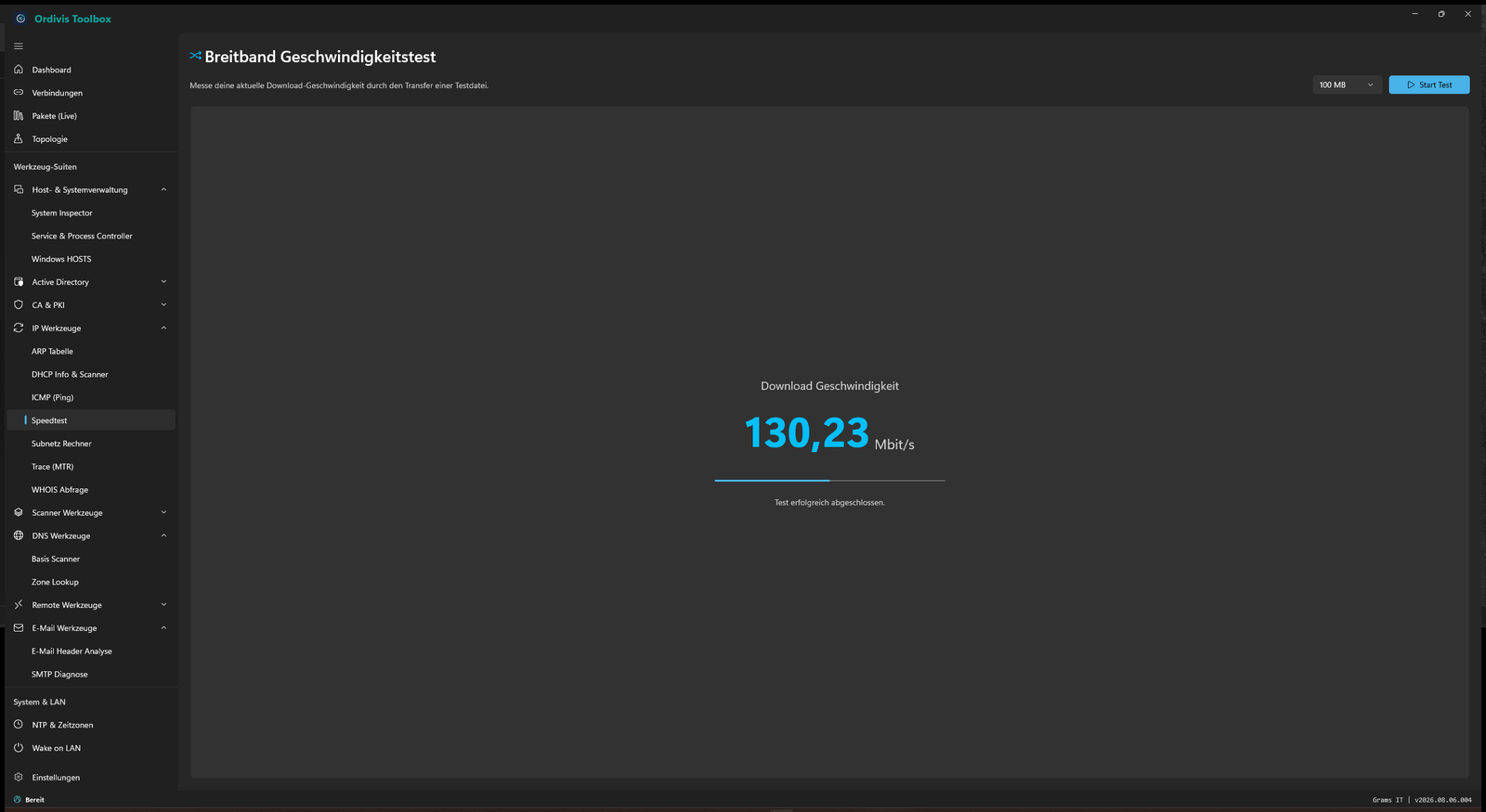 Ordivis Toolbox - Breitband-Geschwindigkeitstest
