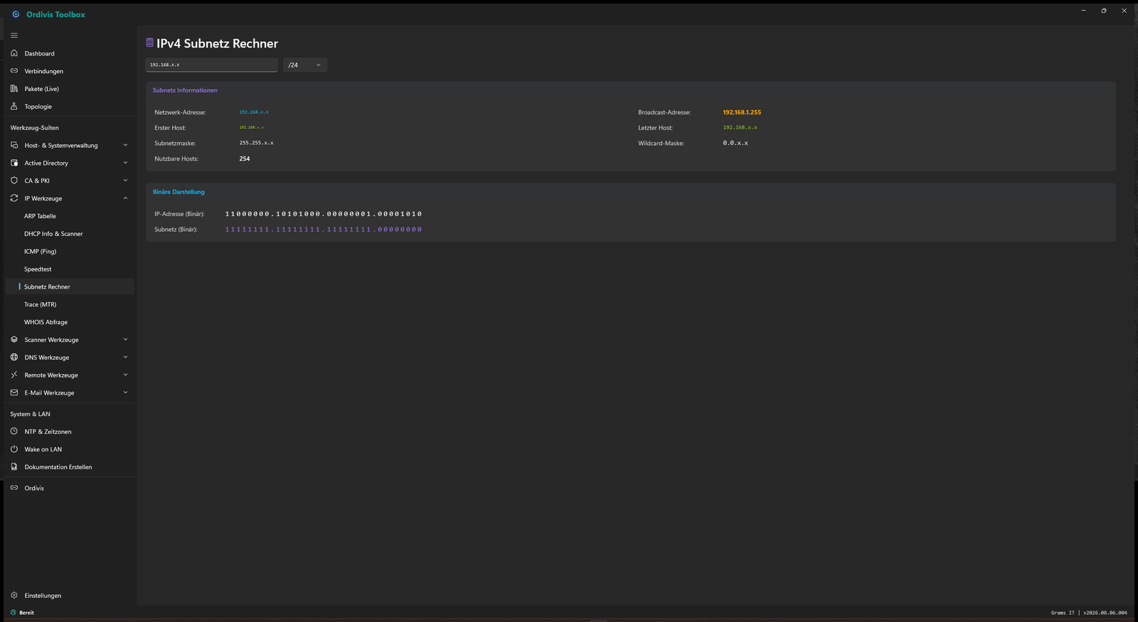 Ordivis Toolbox - IPv4-Subnetz-Rechner