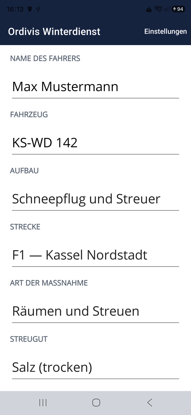 Die Angaben vor der Fahrt