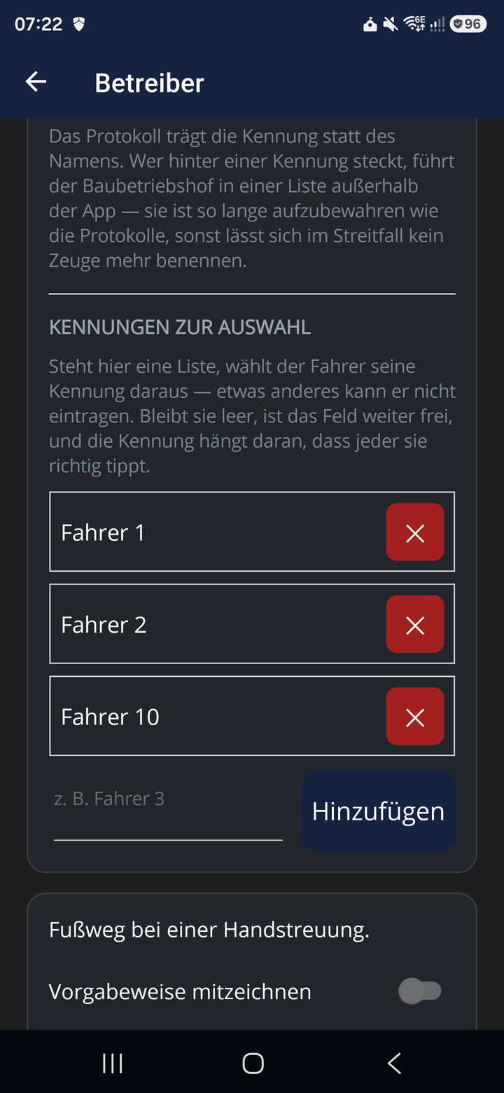 Die Kennungen pflegt der Betreiber